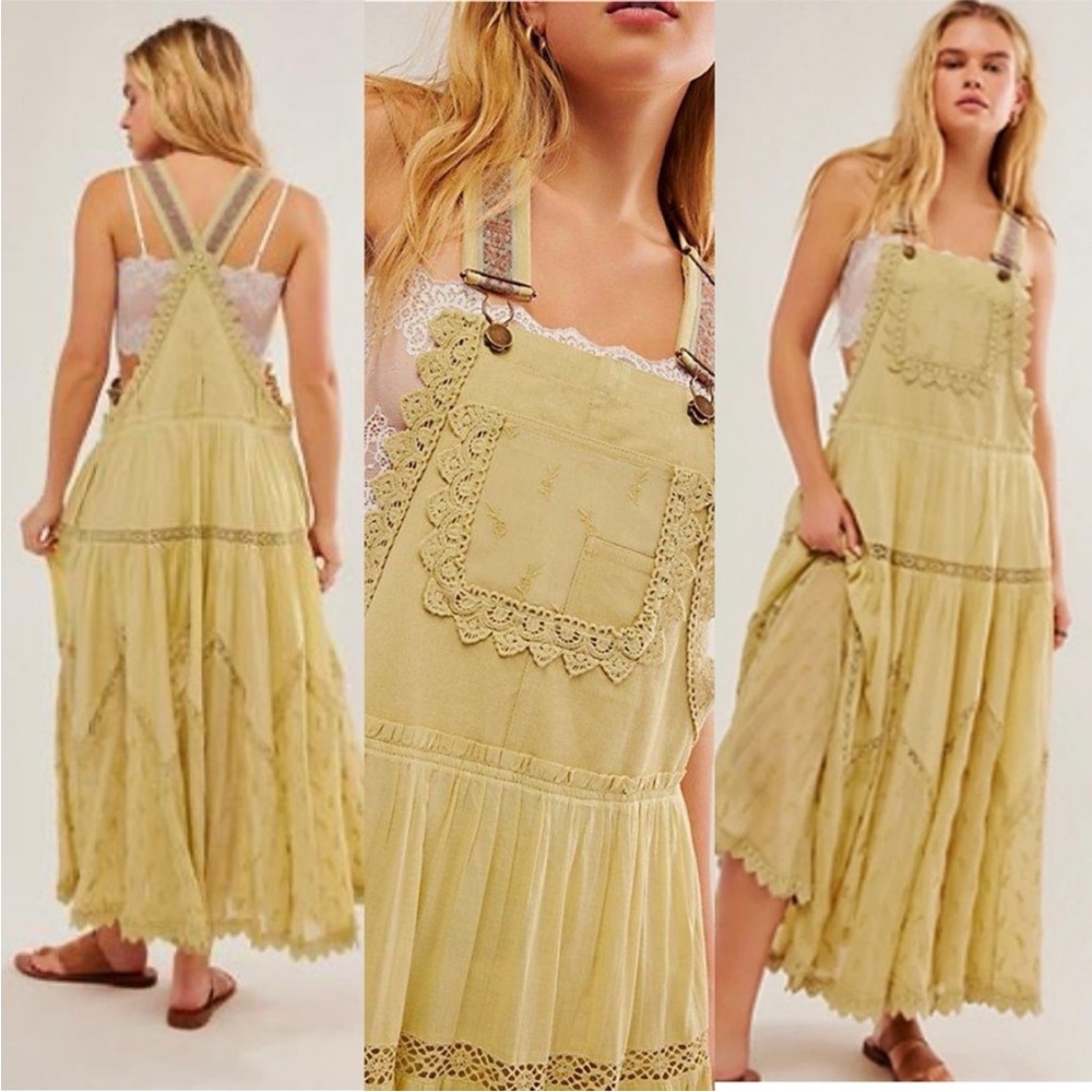 Free People Trails End Skirtall Floral Embroidered Knit Dried Aloe